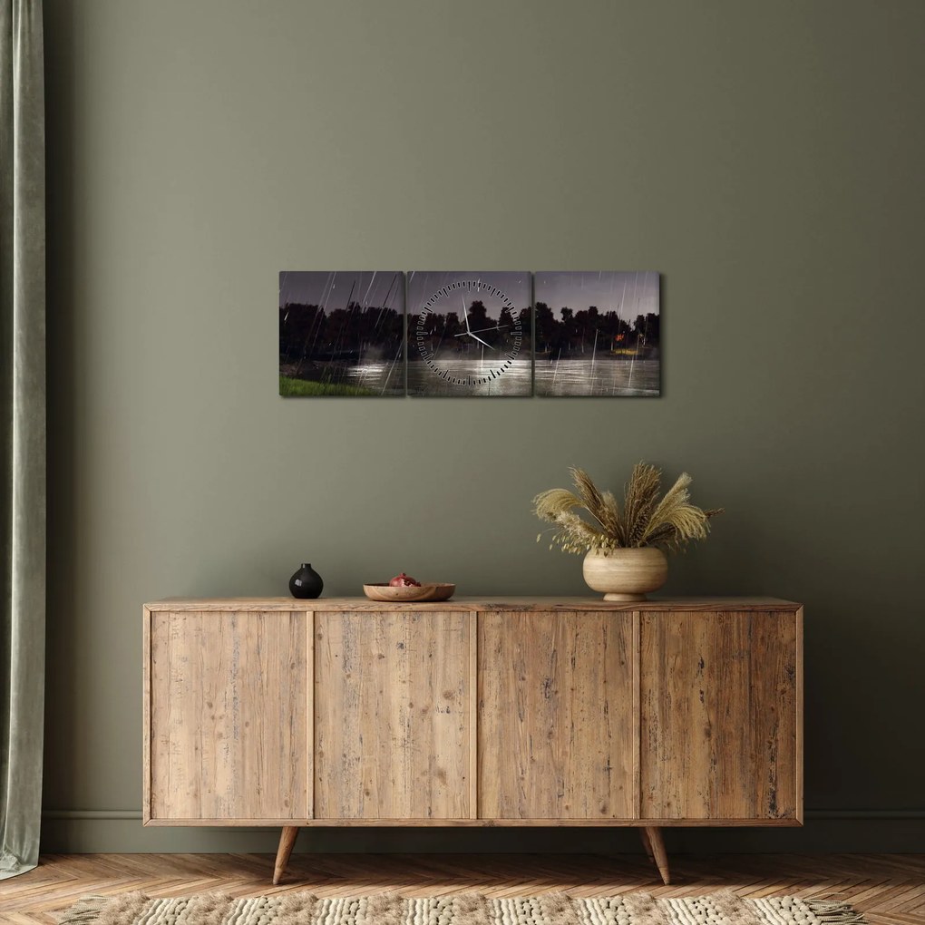 Kép - Esős este (órával) (90x30 cm)