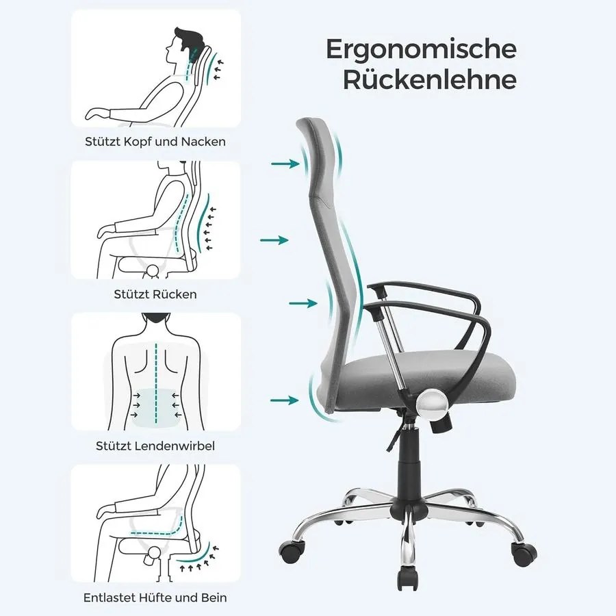 Irodai szék, ergonomikus szék párnázott üléssel, szürke
