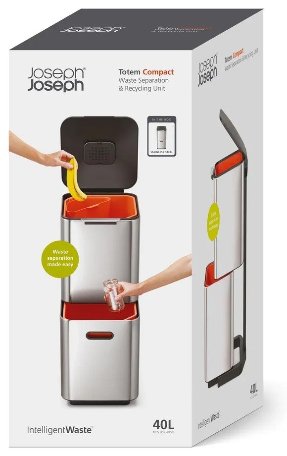 Ezüstszínű acél szelektív szemetes 40 l Totem Compact – Joseph Joseph