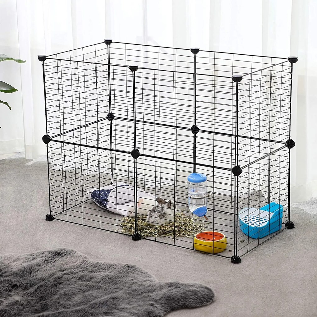 Tengerimalac ketrec, Kisállat kifutó ketrec, 143x73x46 cm, fekete