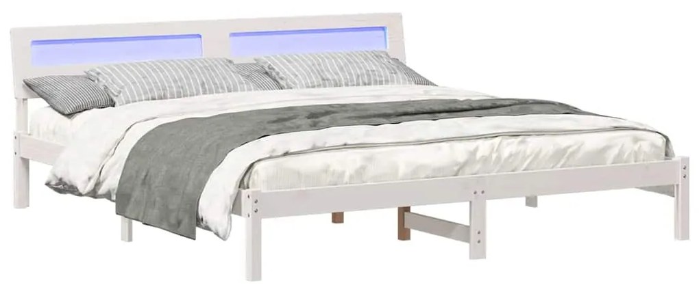 Ágykeret LED -es lámpákkal Fehér 200 x 200 cm faszínű