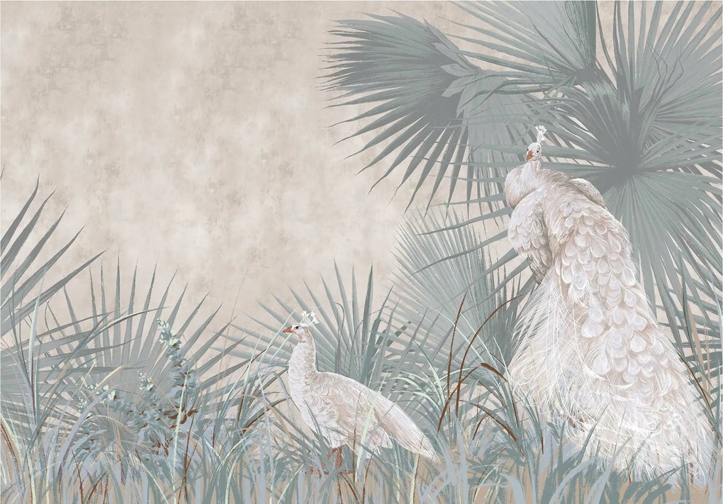 Fotótapéta Páva és trópusi növények fehér vinil 416x290 +ragasztó