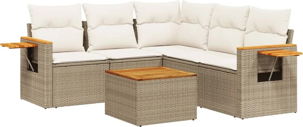 vidaXL 6 részes bézs polyrattan kerti ülőgarnitúra párnával