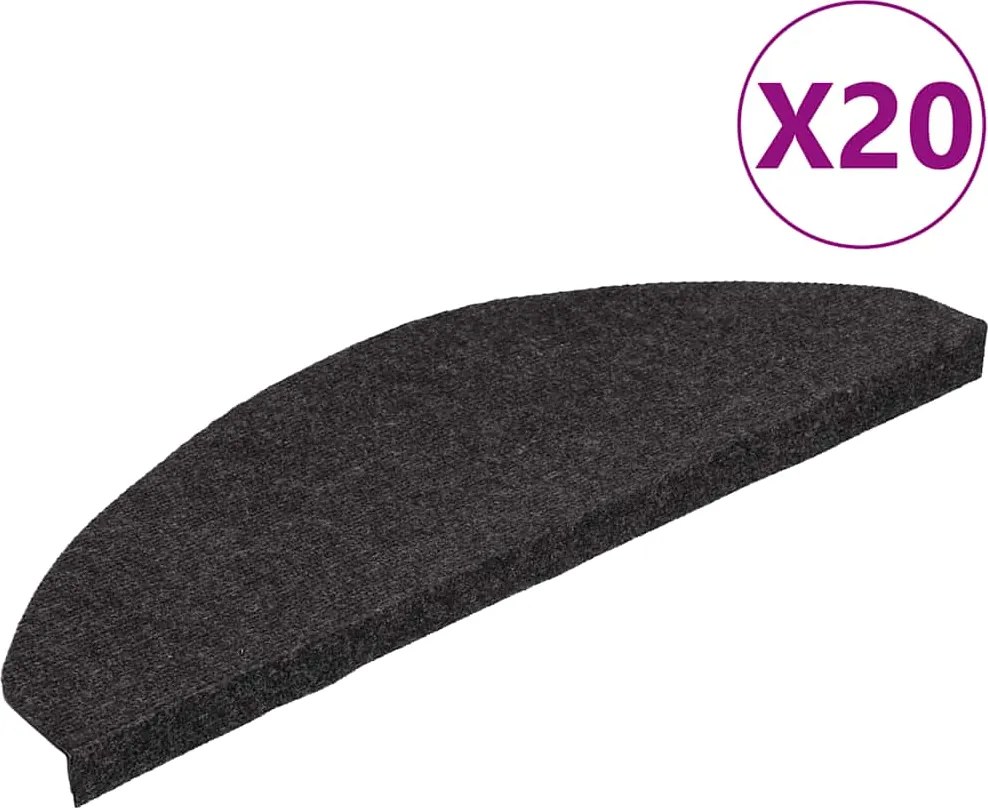 vidaXL 20 db fekete öntapadó lépcsőszőnyeg 65 x 22,5 x 3,5 cm