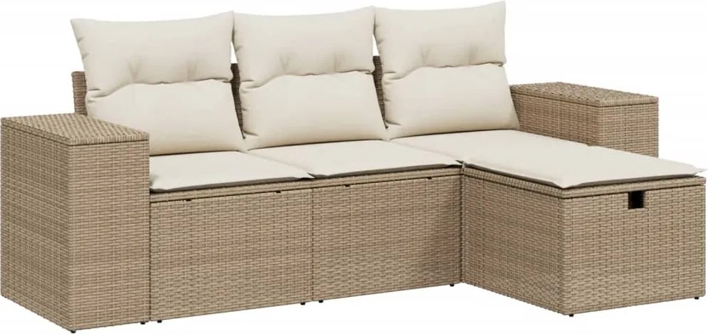 vidaXL 4 részes bézs polyrattan kerti ülőgarnitúra párnákkal
