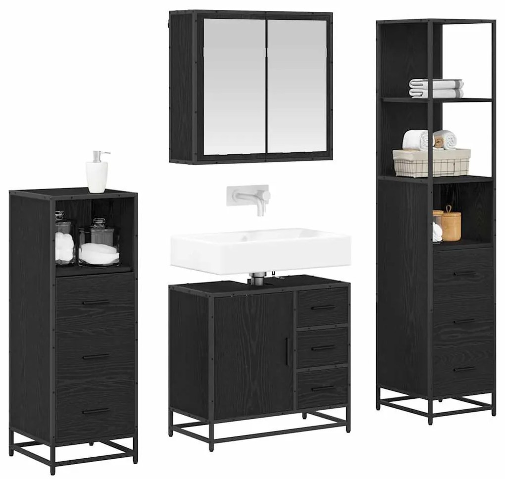 Fürdőszoba bútor szett 4 pcs Musta tammi 65 x 33 x 60 cm