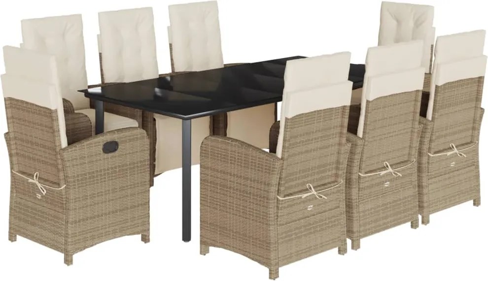 vidaXL 9 részes bézs polyrattan kerti étkezőgarnitúra párnákkal