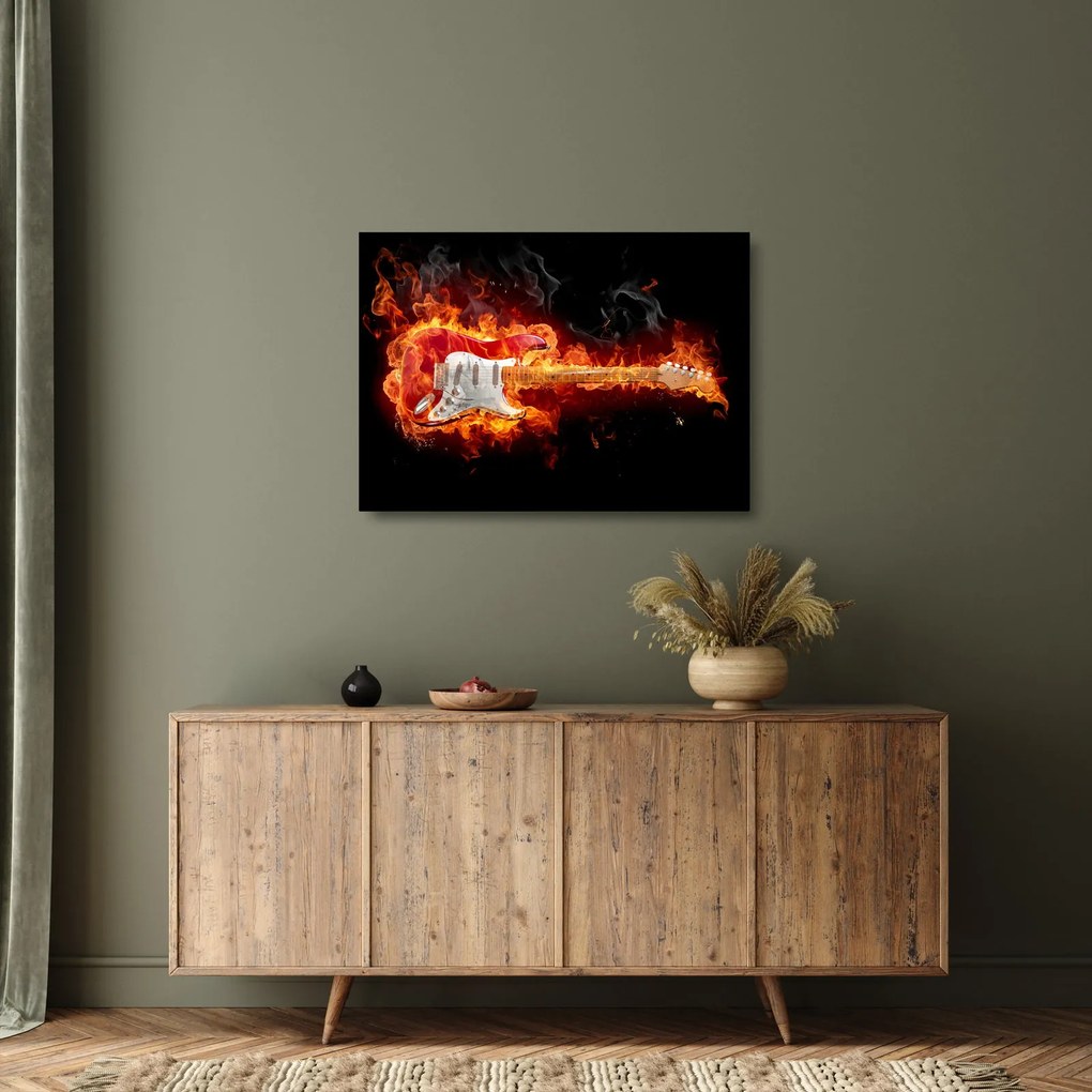 Kép - Gitár a lángokban (üvegen) (70x50 cm)
