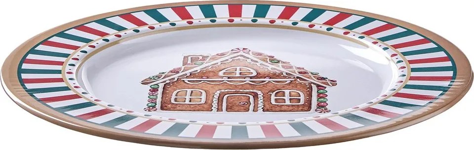 XMAS fém tányér Ø33cm , mézeskalács ház