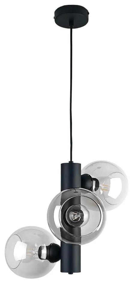Csillár zsinóron TUBE 3xE27/60W/230V fekete/átlátszó