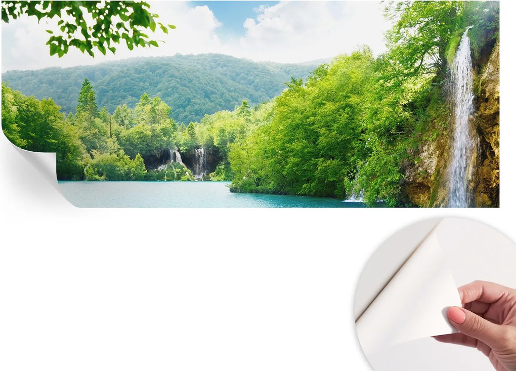 Öntapadós tapéta Fali furnér 3D hatás Természetes vízesés 250x104 cm