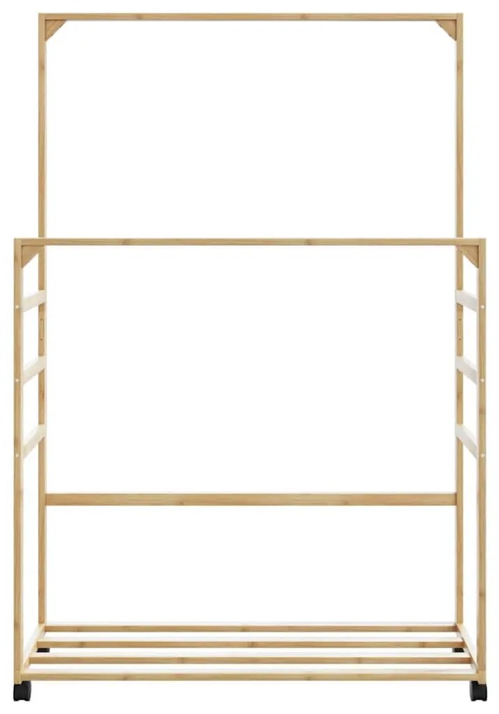 bambusz ruhaállvány polcokkal és kerekekkel 90x35x155 cm
