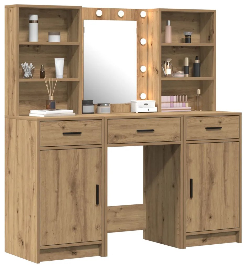 Sminkasztal Készlet 3 pcs kézműves tölgy 50 x 41 x 135 cm