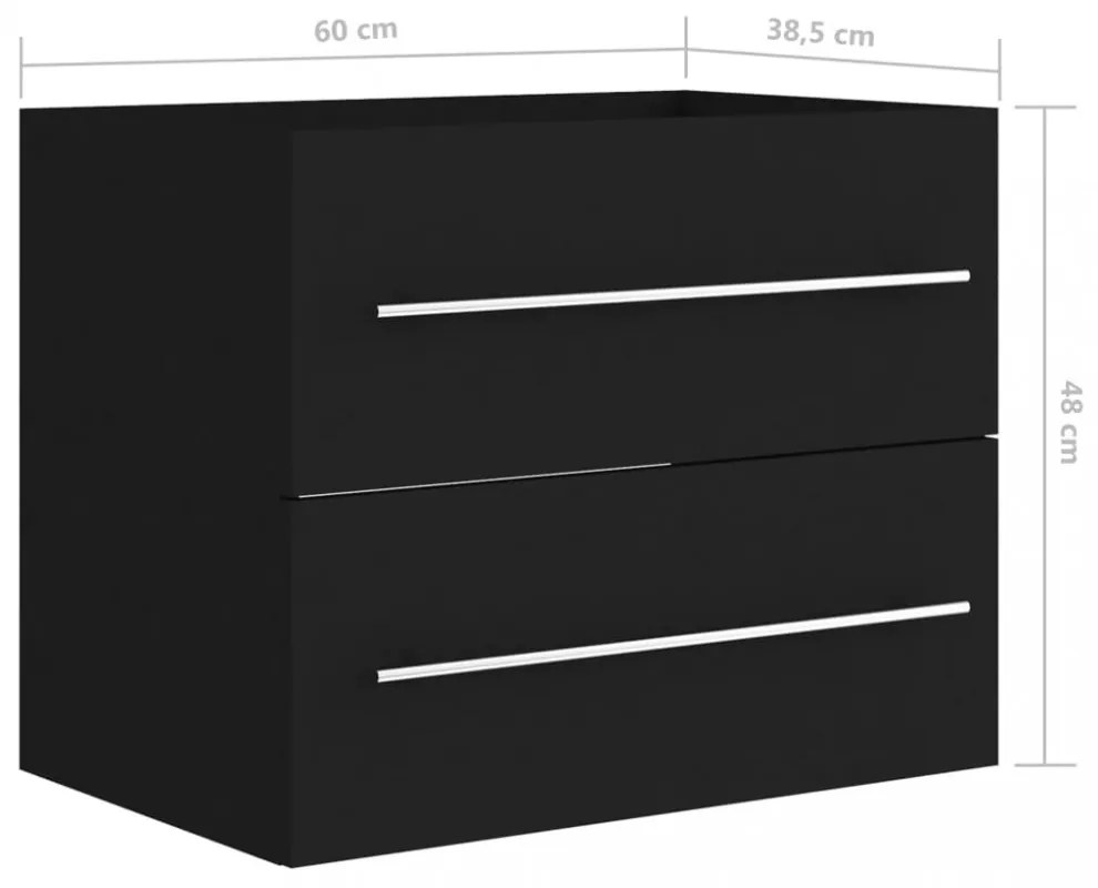 fekete szerelt fa mosdószekrény 60 x 38,5 x 48 cm