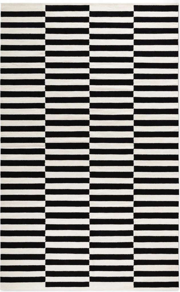 Gyapjú szőnyeg nappaliba 200x300cm, fekete krém modern minta