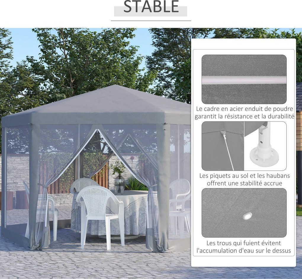 Outsunny Hatszögletű Kényelmes Stílusú Fém Poliészter Szürke Barnum Fogadósátra | Aosom