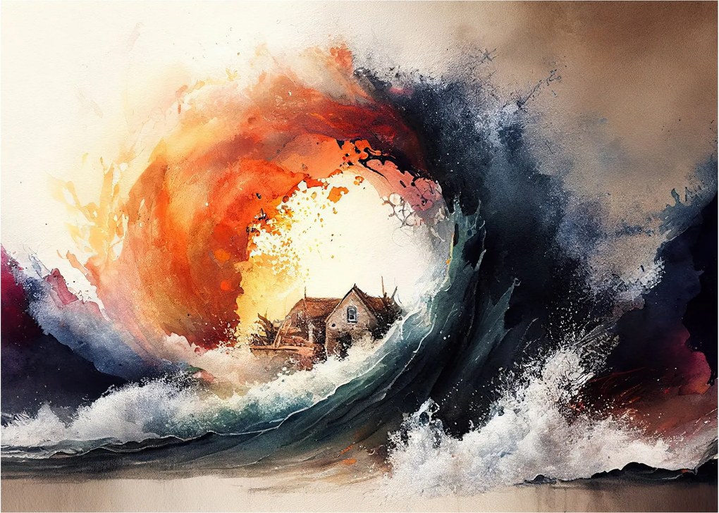 Üveg kép - Az árvíz örvényében, akvarell (70x50 cm)