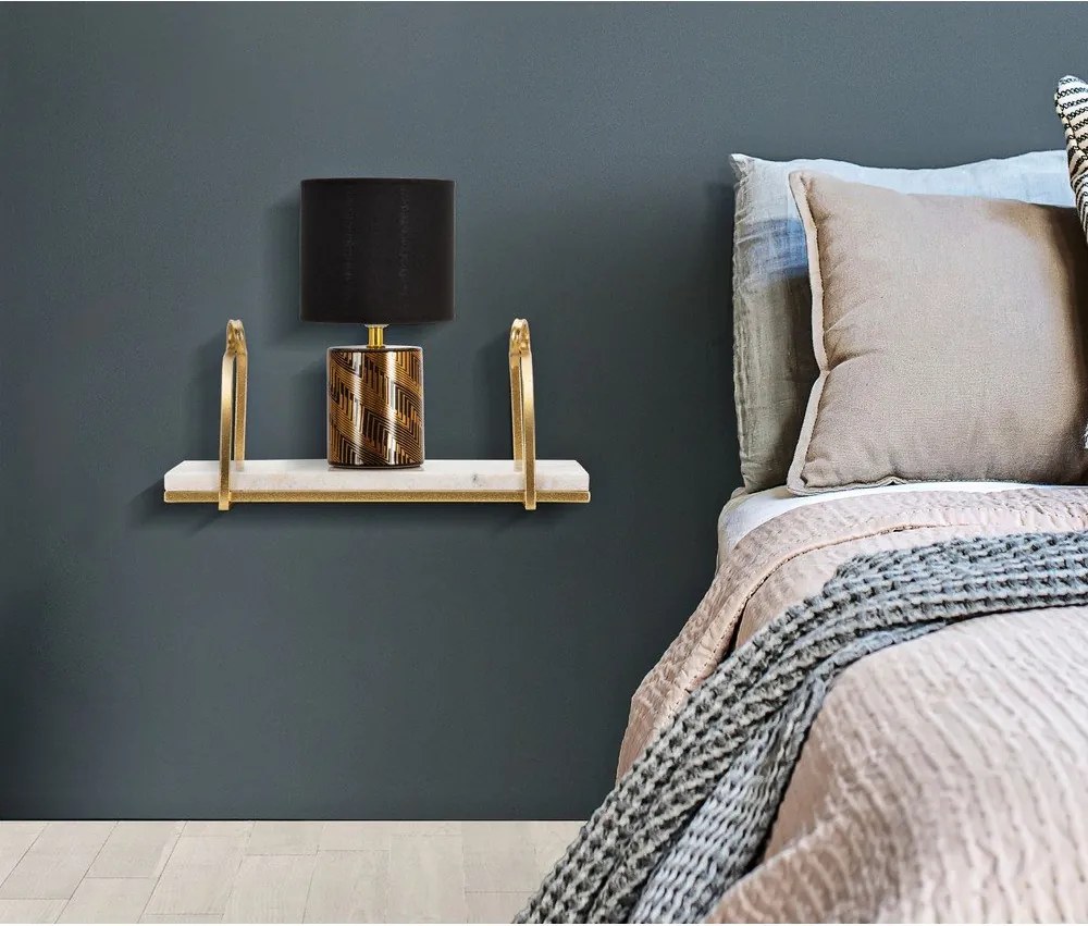 Fehér-aranyszínű márvány fali polc 40 cm Marble – Mauro Ferretti