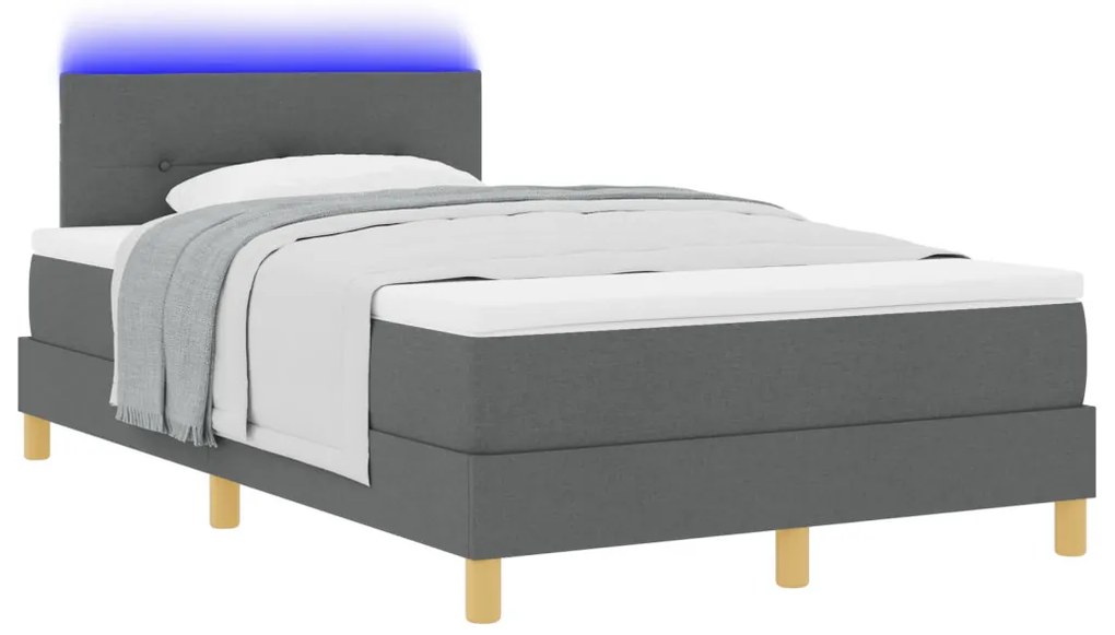 Box Spring Ágy Matraccal &amp; LED Sötétszürke 120x190 cm Szövet