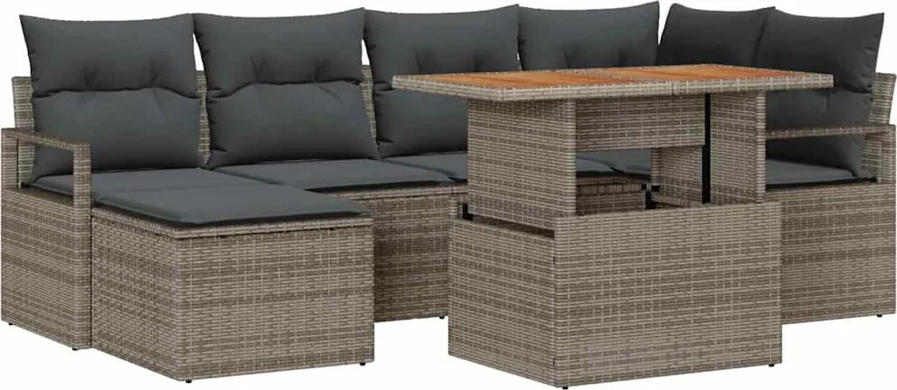 vidaXL Kerti Kanapé Szett tárolóval 7 pcs Szürke Poli rattan
