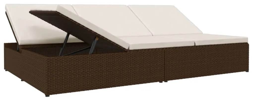 Barna polyrattan átalakítható napozóágy párnákkal