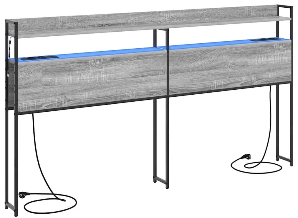 Fejtámla LED -es lámpákkal Szürke sonoma 200 cm Faanyag