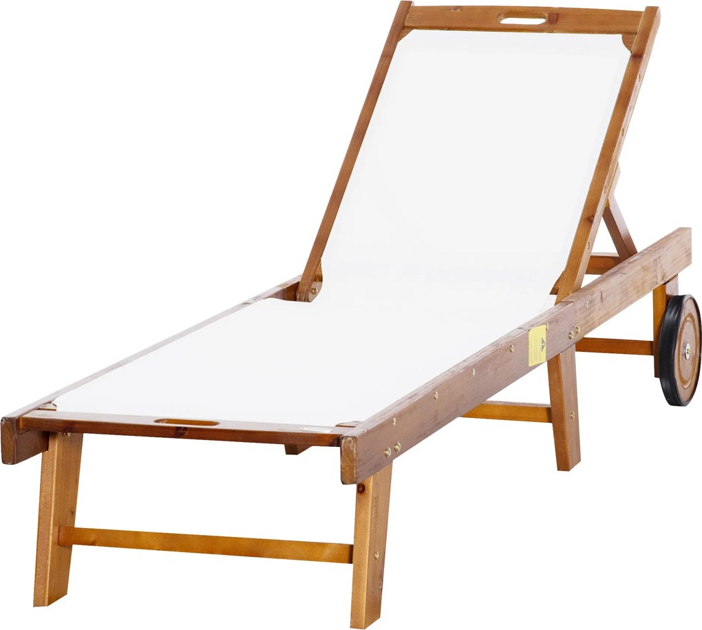 Outsunny Kerti napozóágy állítható háttámlával és kerekekkel akácfából 198x60x88/80/69/45cm | Aosom