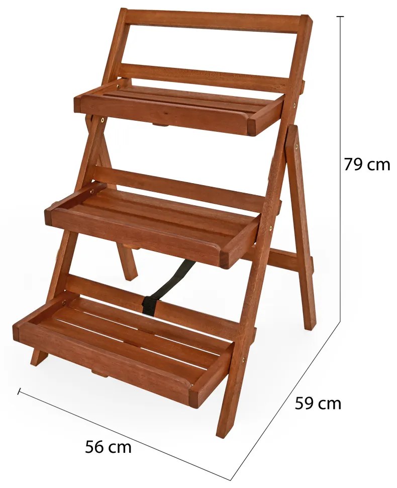TULIP fa virágtartó állvány, 3 szintes, 56x59x79cm, barna Casaria