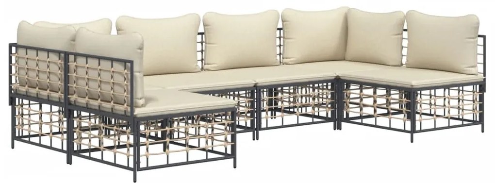 6 részes antracitszürke polyrattan kerti ülőgarnitúra párnákkal