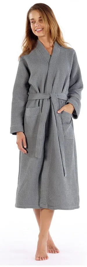 Szürke pamut fürdőköpeny L Mia Waffle - Foutastic