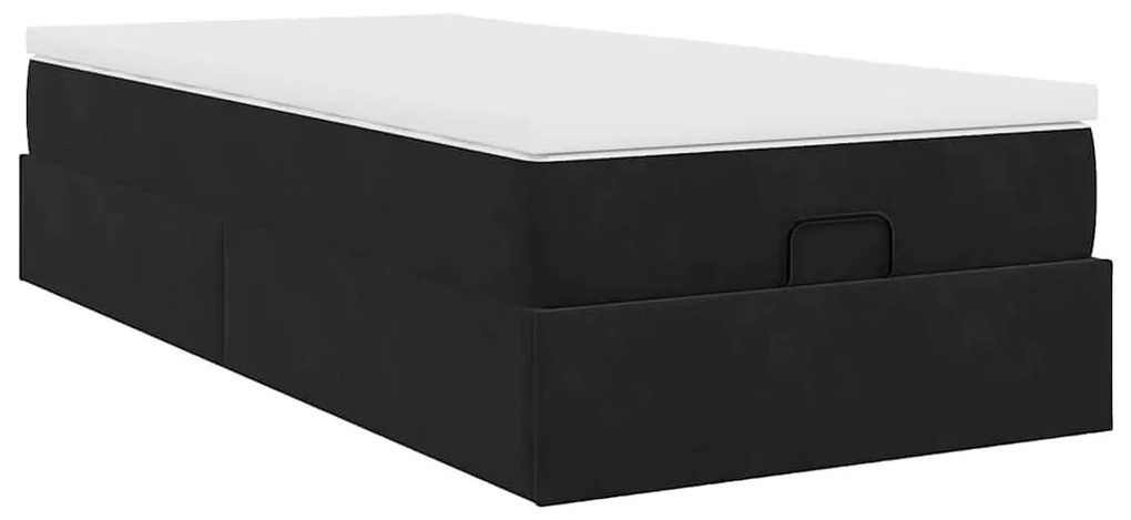 Ottomán ágykeret matraccal fekete 90x190cm bársony