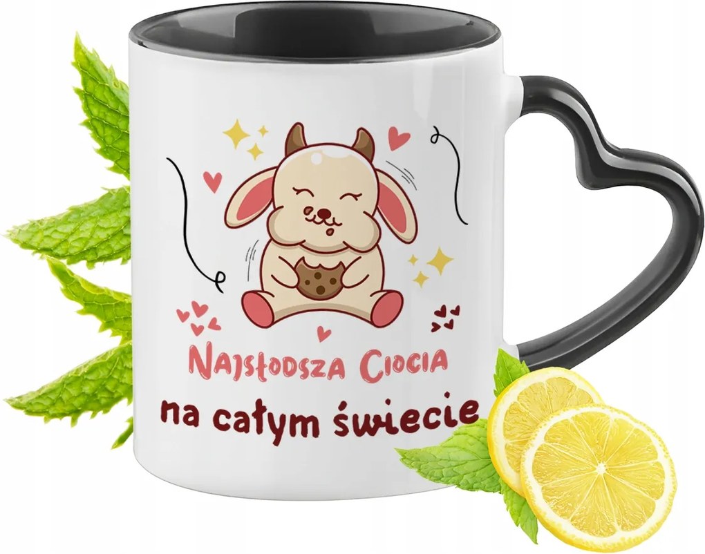 Nagynéninek Fekete Bögre Szív Alakú Füllel Ajándék Nyomtatott