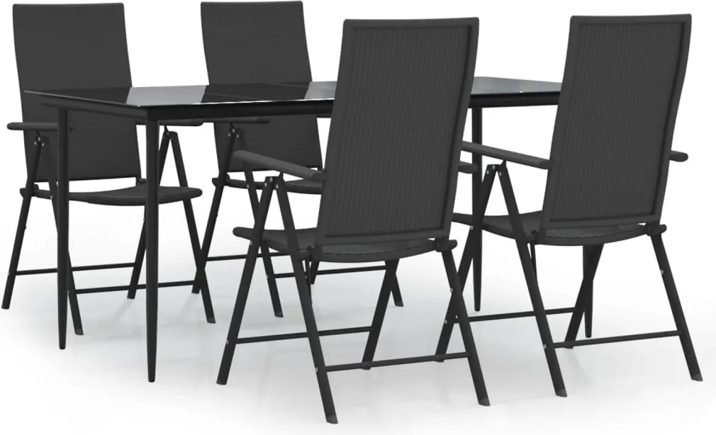 vidaXL 5 részes fekete polyrattan kerti étkezőgarnitúra