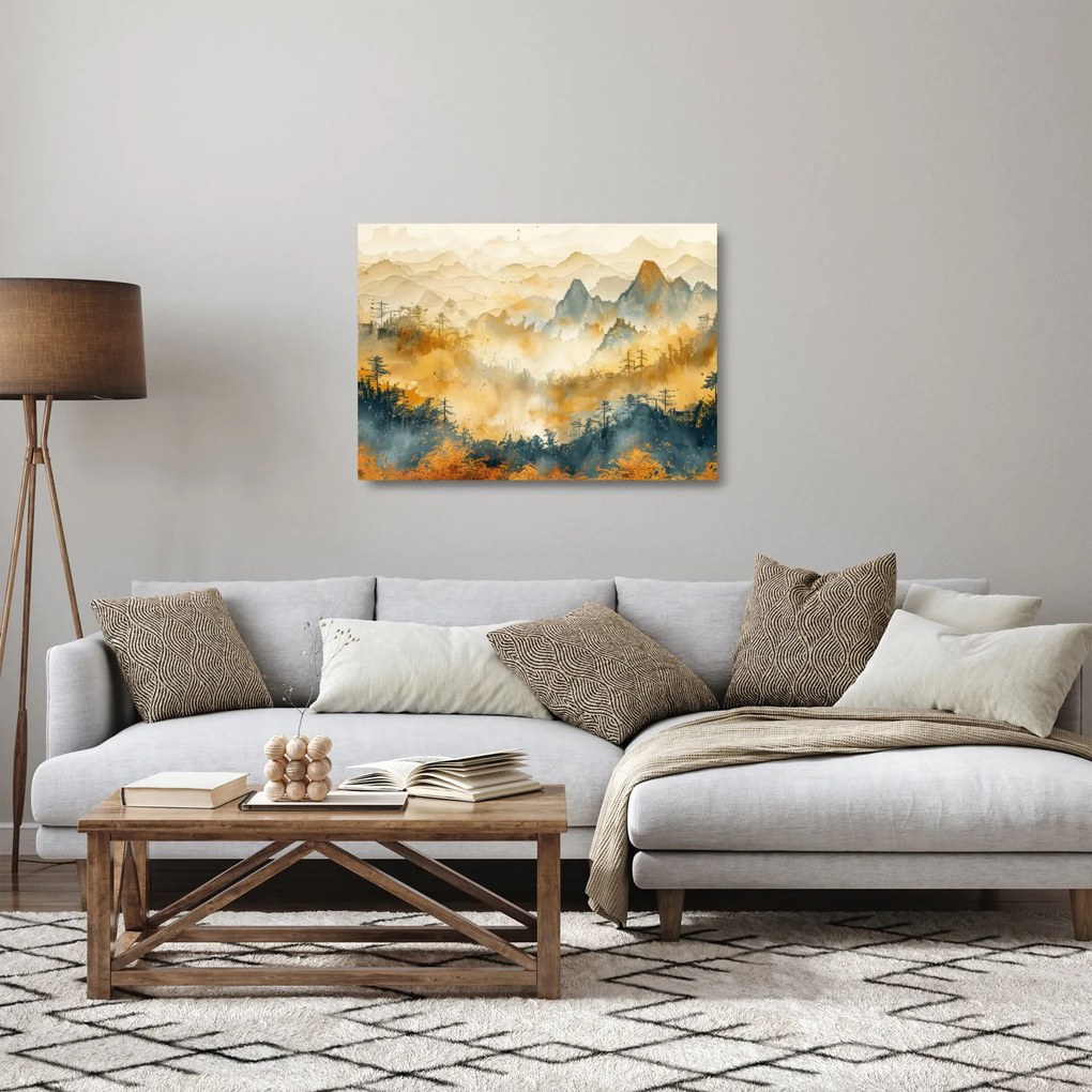 Üveg kép - Hegyek, akvarell (70x50 cm)