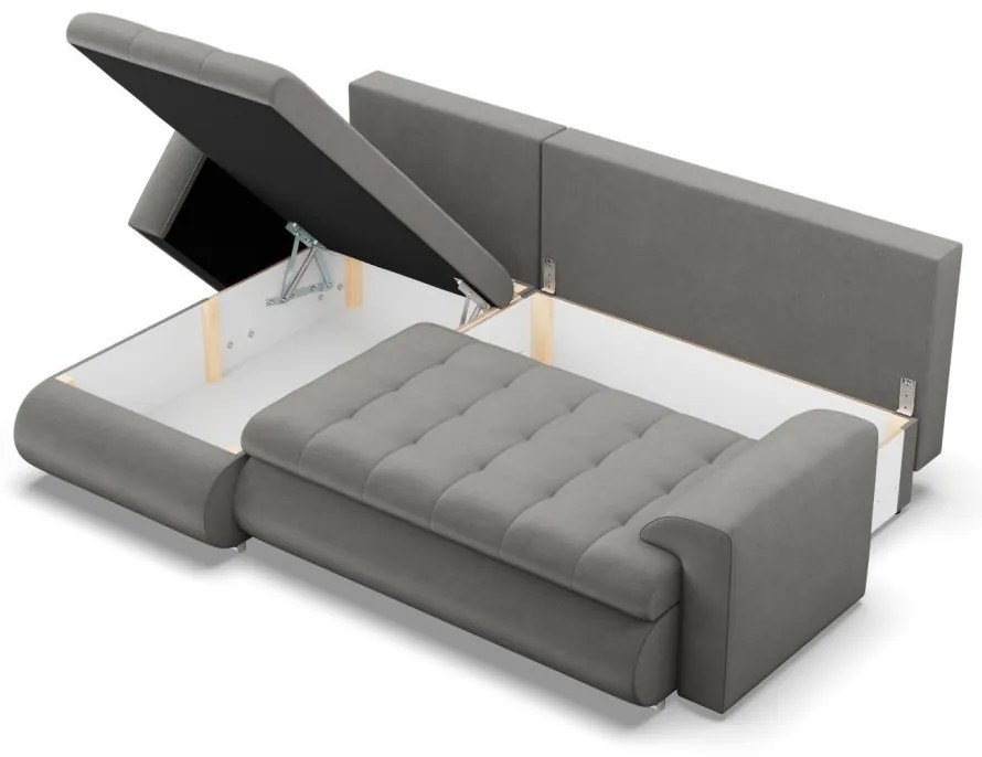 Tokio sarokkanapé, 2 ágyneműtartóval, bársony, baloldali, világosszürke