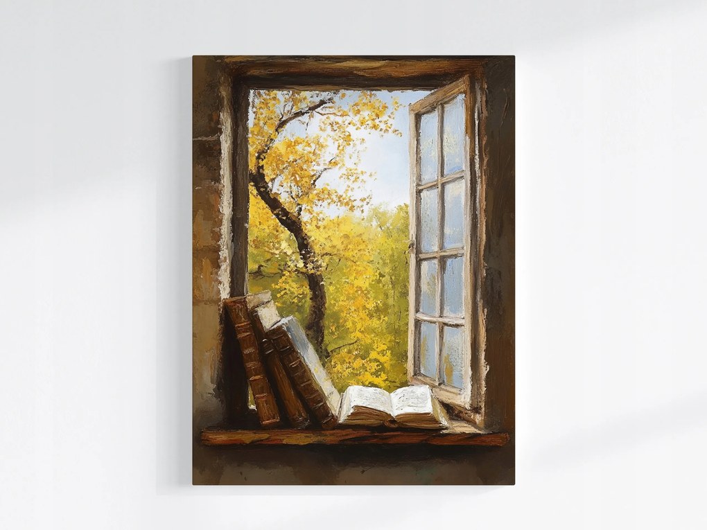 Canvas Vászonkép Könyvablak Ősz Kilátás Fa Nosztalgia 60x80
