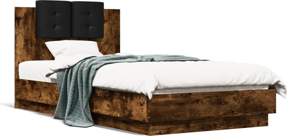 vidaXL füstös tölgy színű szerelt fa ágykeret fejtámlával 90 x 190 cm