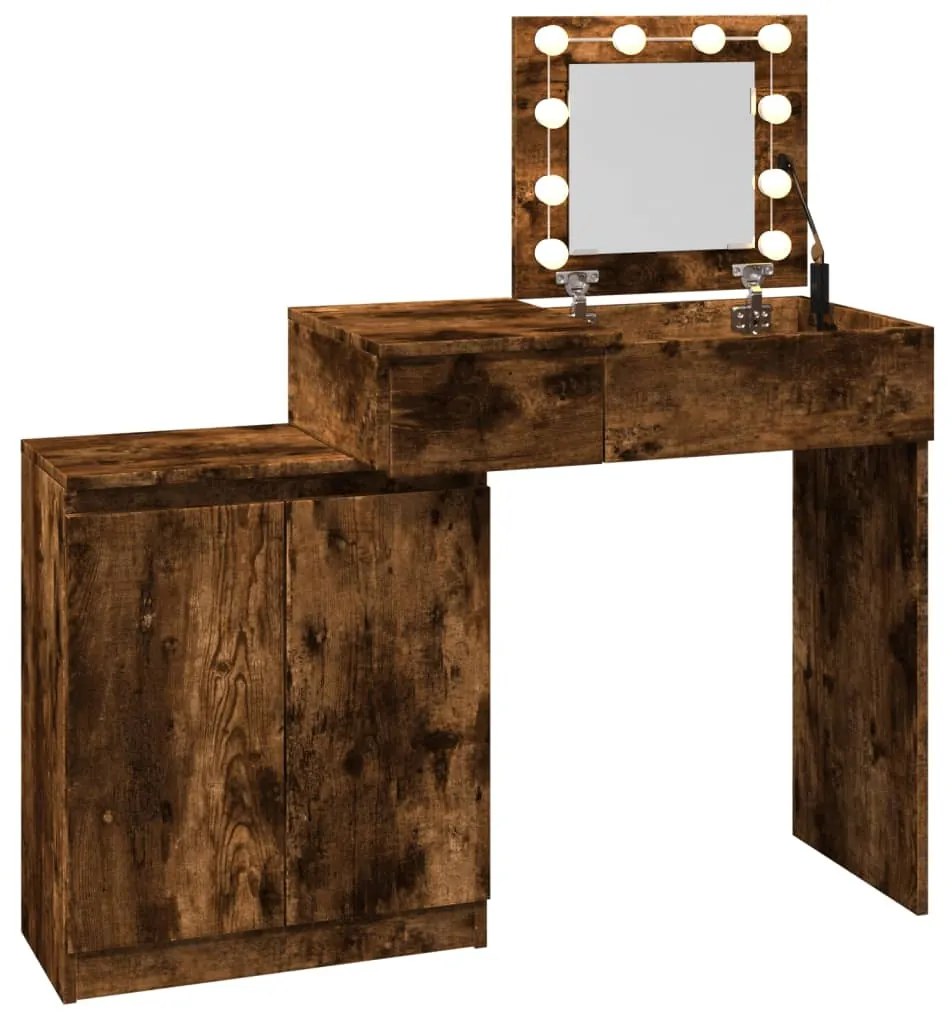 füstös tölgy színű LED-es fésülködőasztal 115 x 37 x 110,5 cm