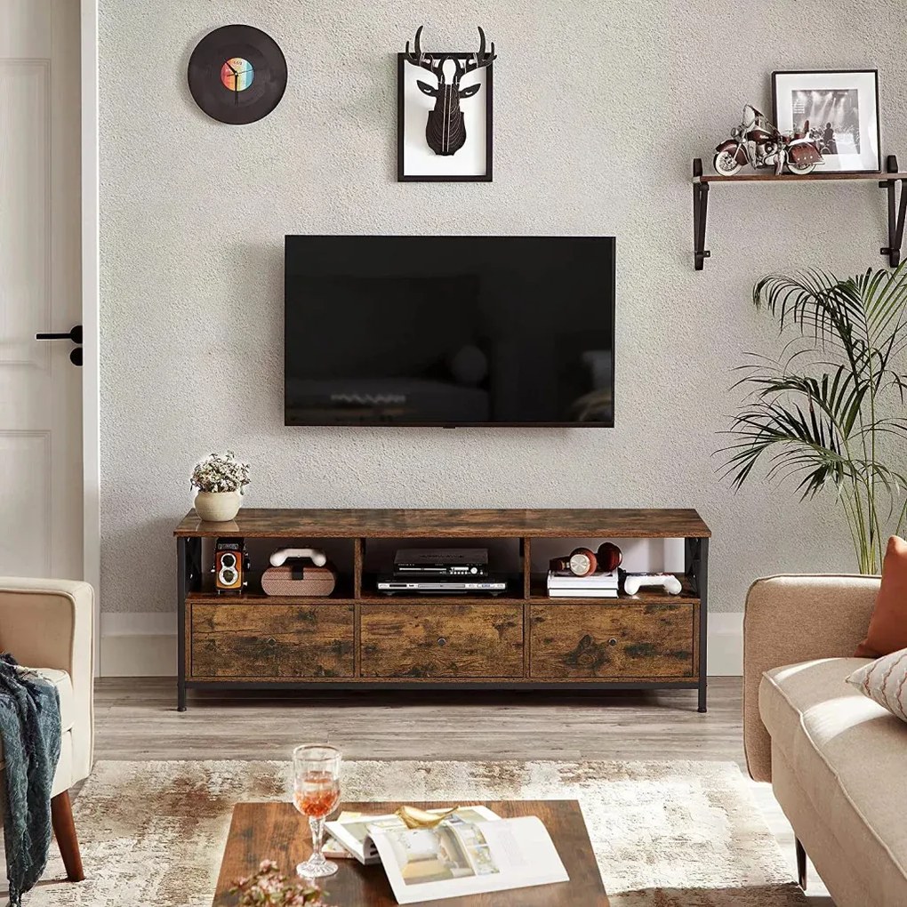 TV szekrény polcokkal és fiókokkal, rusztikus barna 147x40x50cm