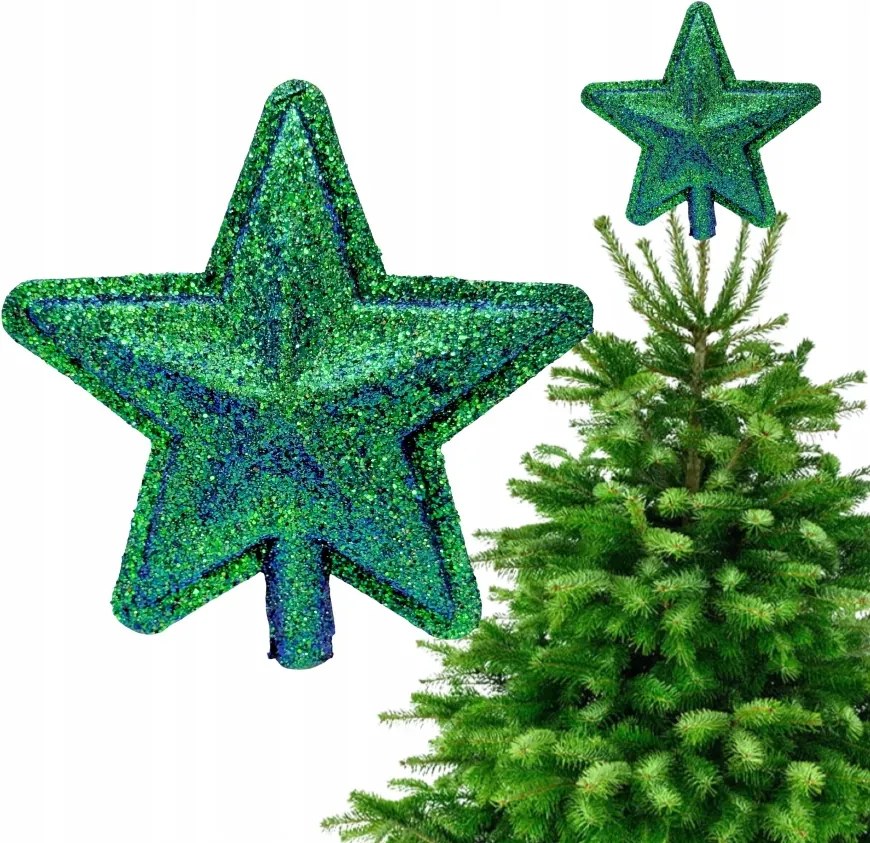Holografikus Zöld Csillag Karácsonyfadísz Karácsonyfa 18 cm