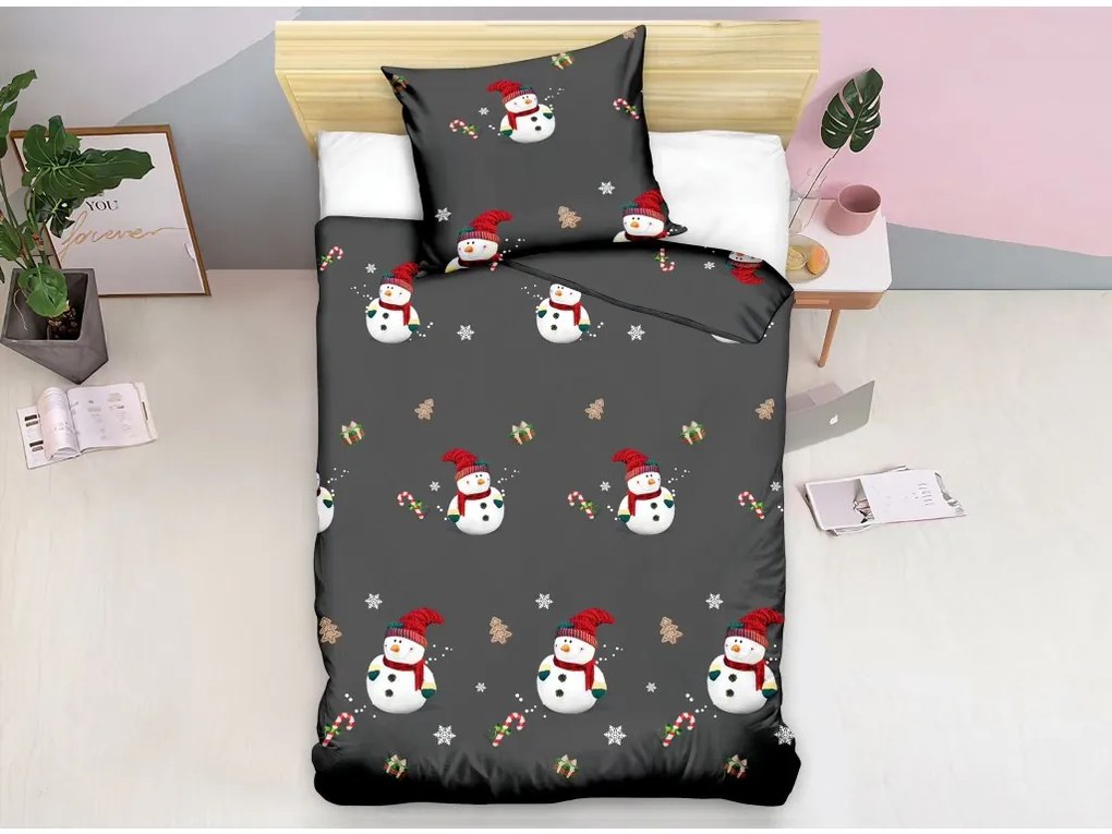 WHITE SNOWMAN fekete mikroszálas ágyneműhuzat Ágyneműhuzat mérete: 70 x 80 cm | 140 x 200 cm