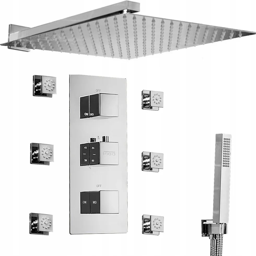 Négyzet alakú zuhanyszett hidromasszázs fúvókákkal