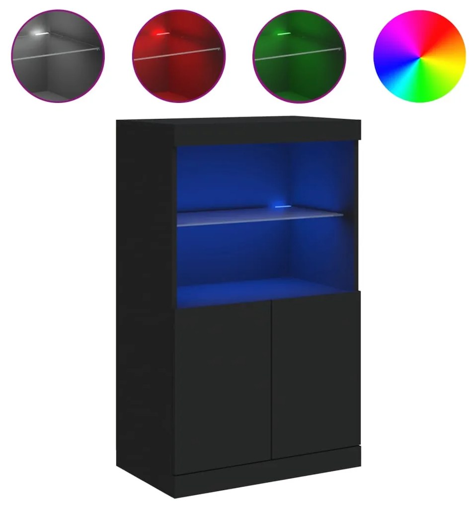 fekete tálalószekrény LED-világítással 60,5 x 37 x 100 cm