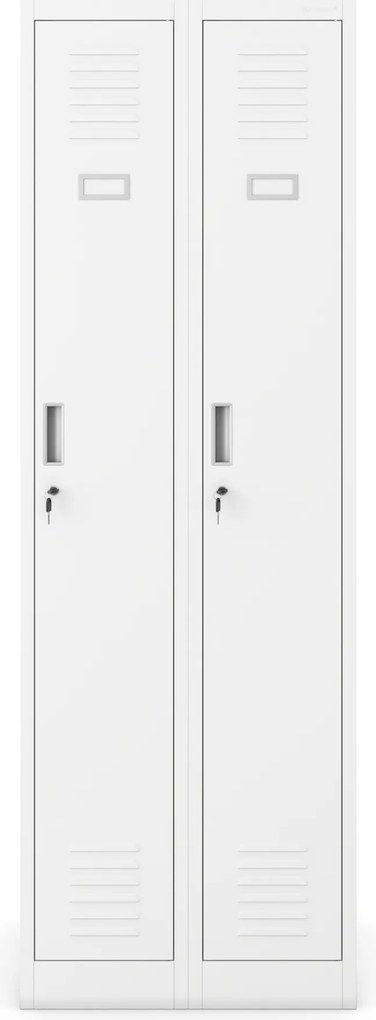 Fém kétrekeszes munkavállalói szekrény fehér: KACPER II, 600 x 1800 x 500 mm