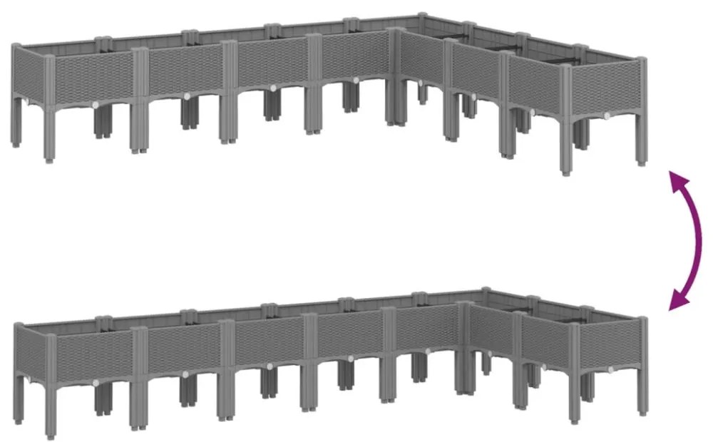 világosszürke PP rácsos kerti ültetőláda 200 x 160 x 42 cm