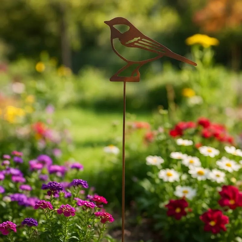 Kék cinegés lézervágott leszúrható kerti dekoráció, 37 cm