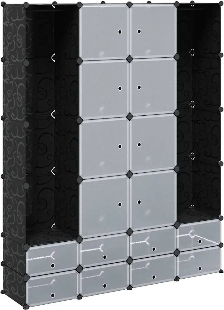 vidaXL fekete/fehér szekrény 18 tárolórekesszel 37 x 146 x 180,5 cm