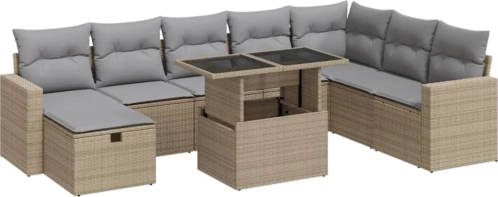 vidaXL 9 részes bézs polyrattan kerti ülőgarnitúra párnákkal