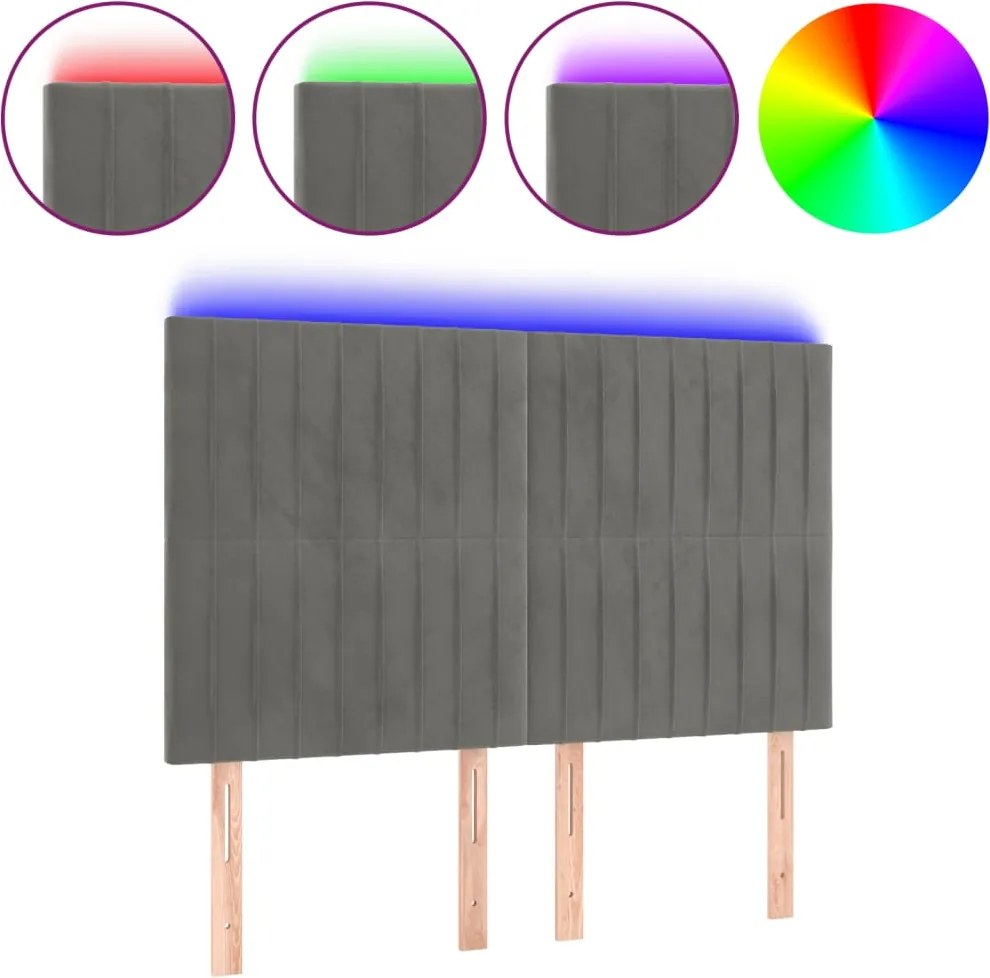 vidaXL világosszürke bársony LED-es fejtámla 144x5x118/128 cm