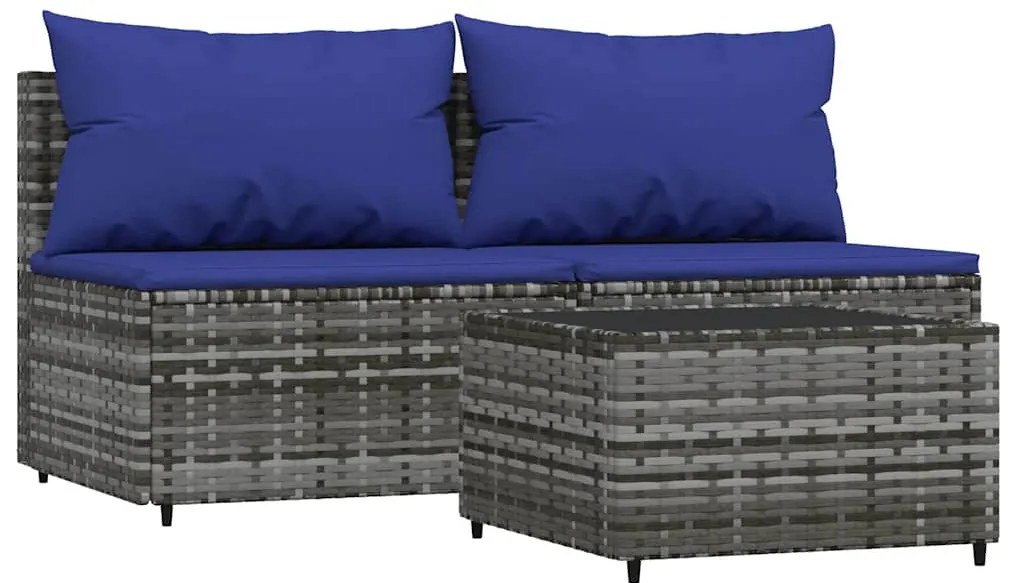 3 részes szürke polyrattan kerti ülőgarnitúra párnákkal